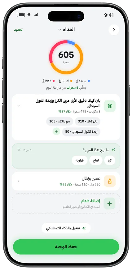 وجبة مسجّلة مع مكوّناتها